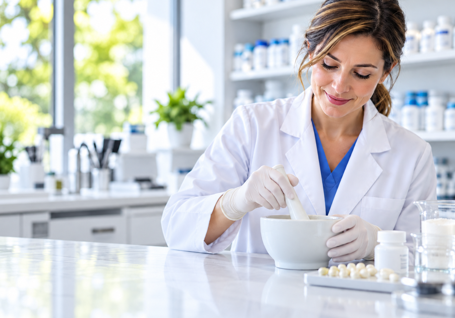 Clinician in a white coat consulting with a patient